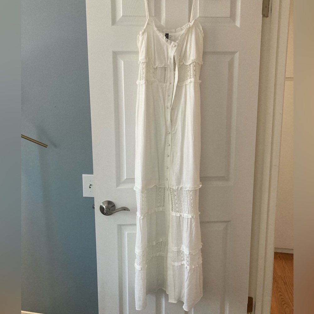 H&M White Tiered Tie Front Maxi Sundress
